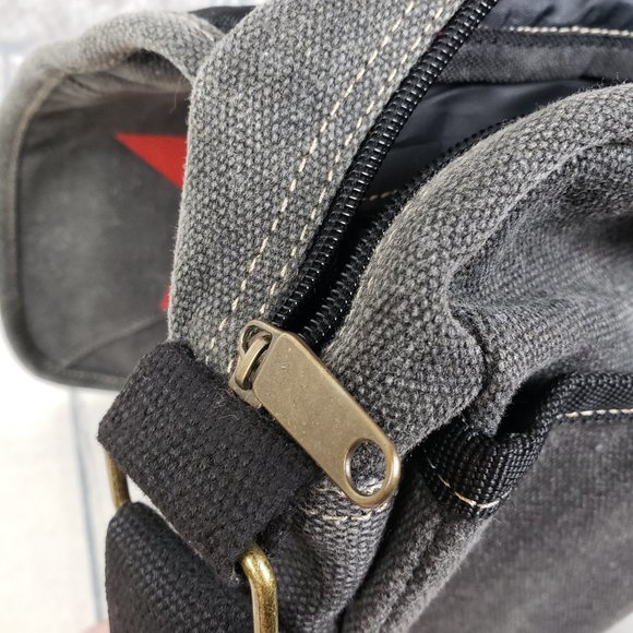 Vintage 90s Canvas Crossbody Bag Red Star Gray - Picture 10 of 13